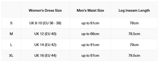 2024 DryRobe Thermal Trousers 0 Size Chart